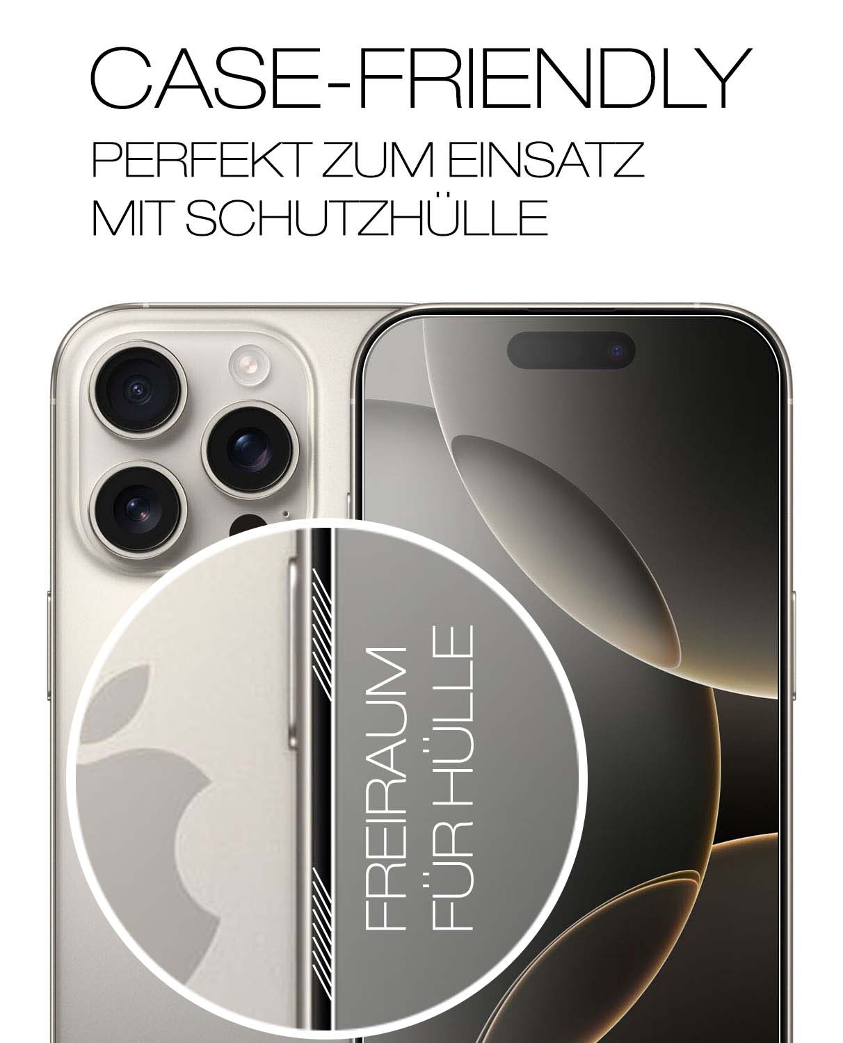 AppleiPhone 16 Pro mit aufgebrachter dipos Flex Schutzfolie, glasklare Darstellung ohne Einschränkungen