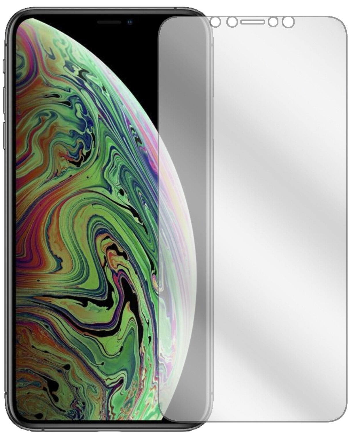 AppleiPhone XS Max mit aufgebrachter dipos Displayschutzfolie, glasklare Darstellung ohne Einschränkungen