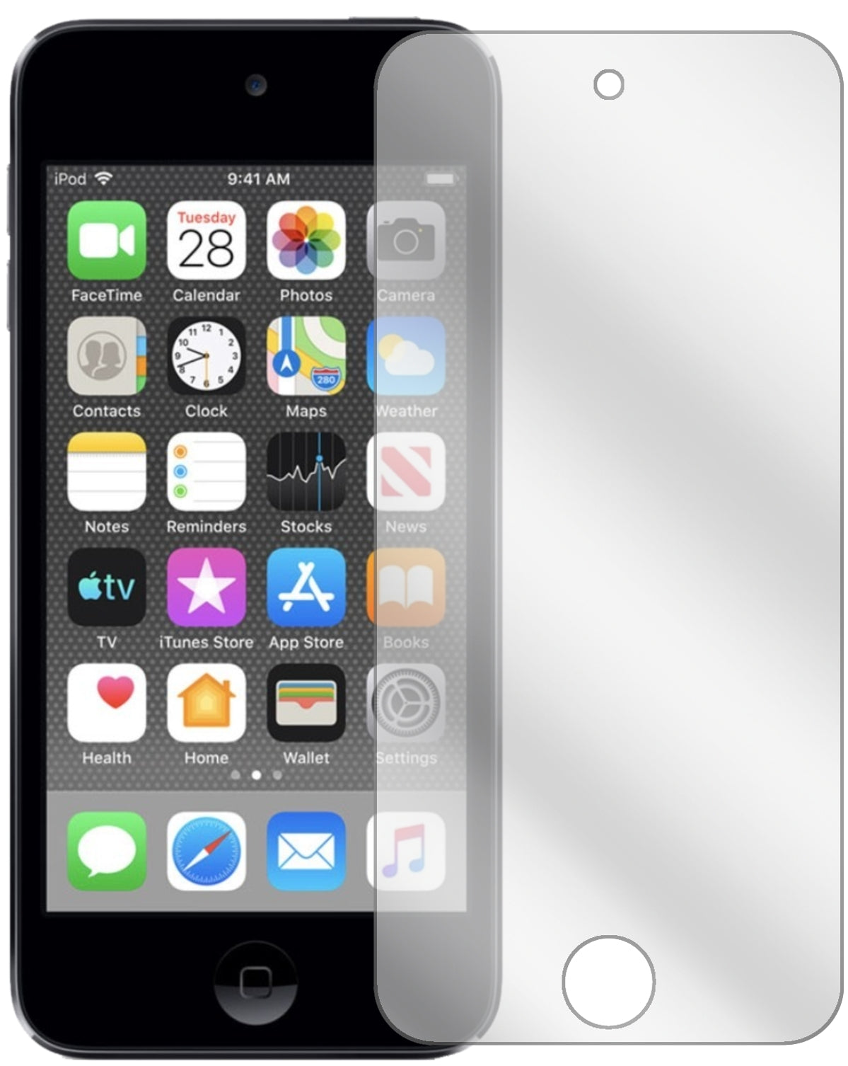 AppleiPod Touch (2019) mit aufgebrachter dipos Displayschutzfolie, glasklare Darstellung ohne Einschränkungen