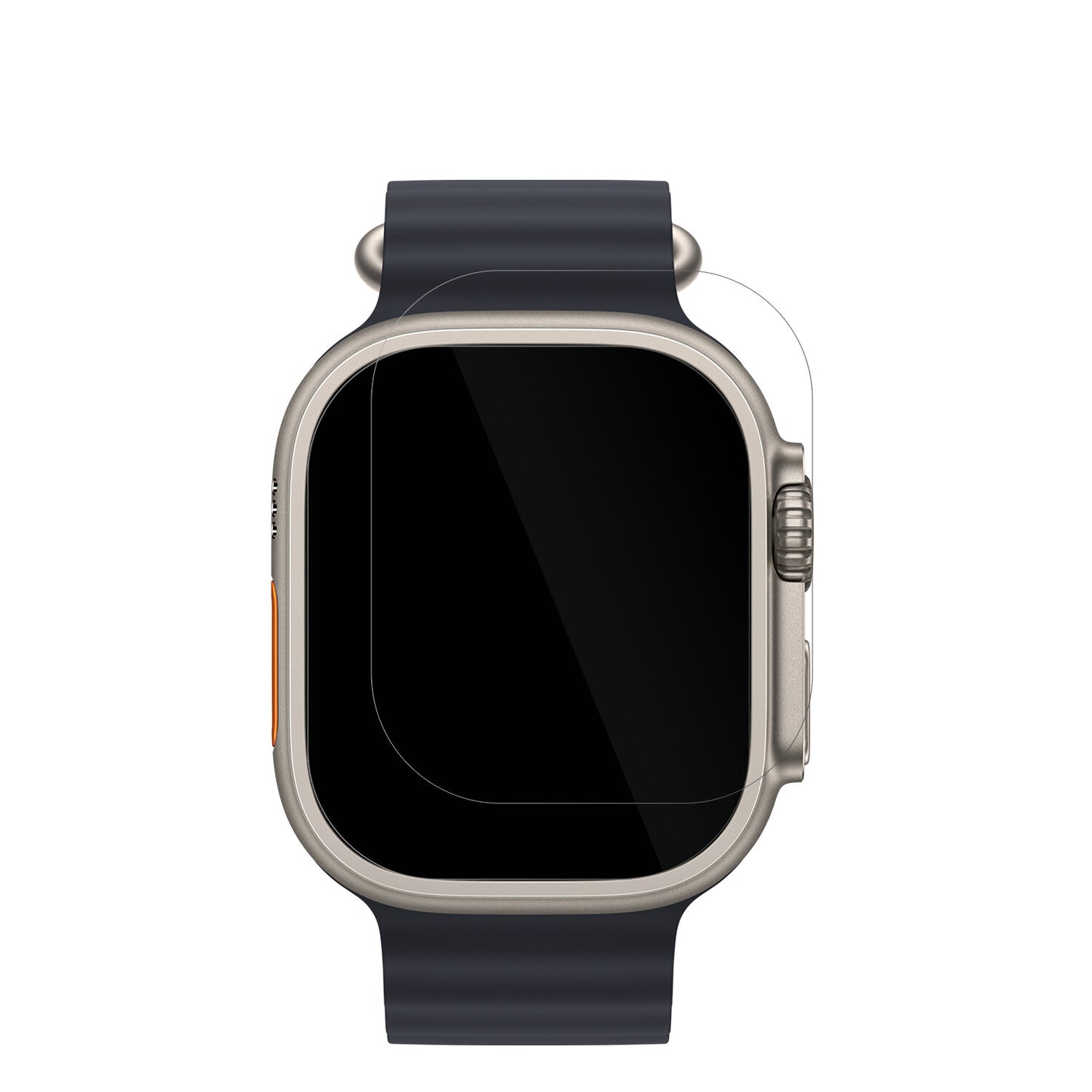 AppleWatch Ultra mit aufgebrachter dipos Displayschutzfolie, glasklare Darstellung ohne Einschränkungen