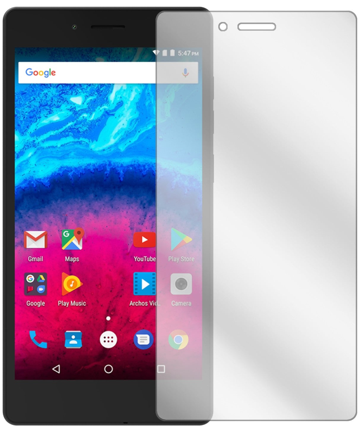 Archos50 Core 5,0 Zoll mit aufgebrachter dipos Displayschutzfolie, glasklare Darstellung ohne Einschränkungen