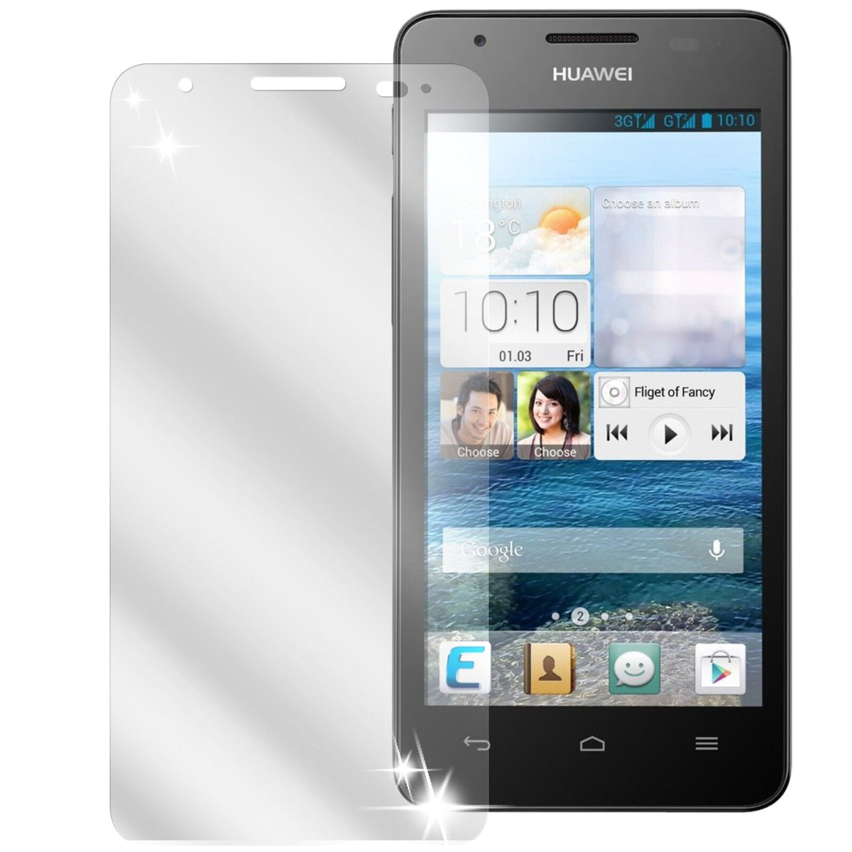 Ascend G525Huawei mit aufgebrachter dipos Displayschutzfolie, glasklare Darstellung ohne Einschränkungen