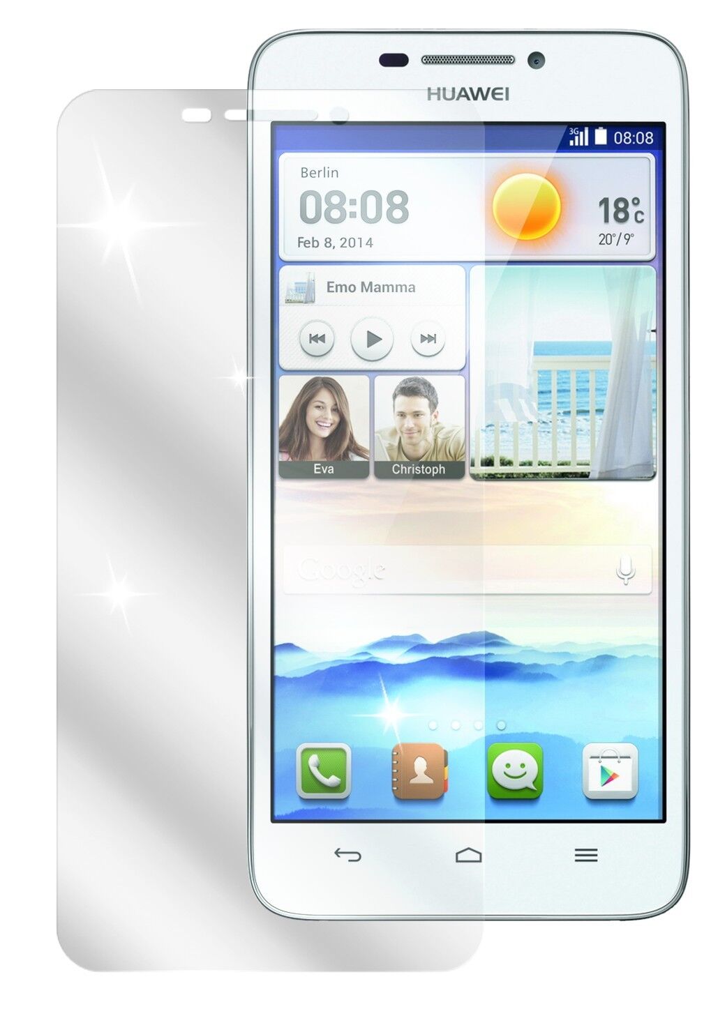 Ascend G630Huawei mit aufgebrachter dipos Displayschutzfolie, glasklare Darstellung ohne Einschränkungen