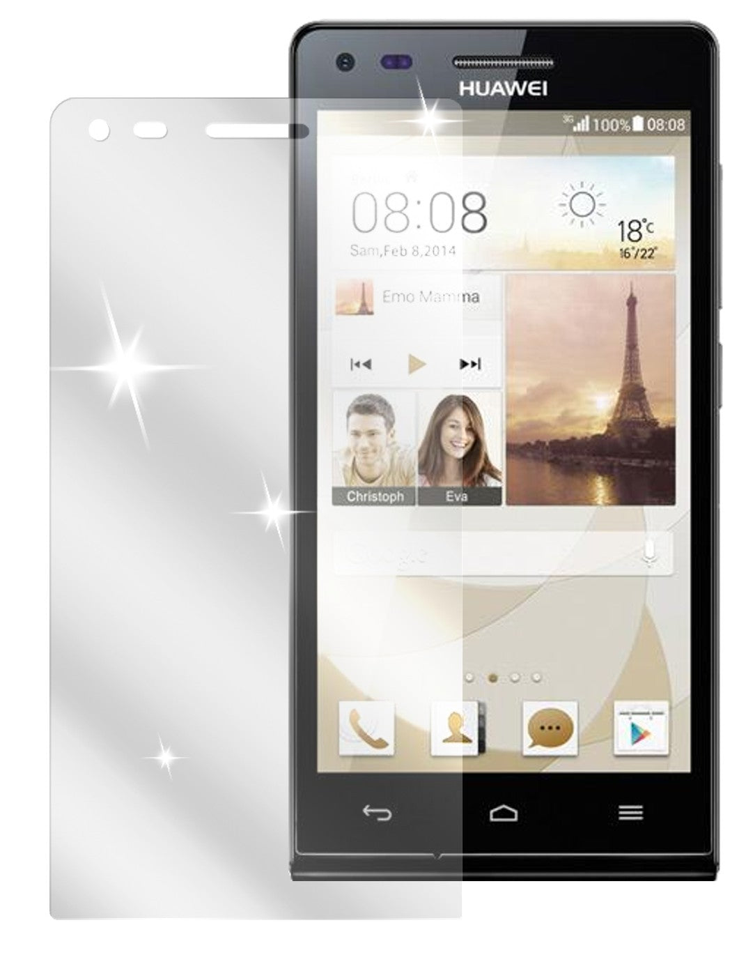Ascend P7 MiniHuawei mit aufgebrachter dipos Displayschutzfolie, glasklare Darstellung ohne Einschränkungen