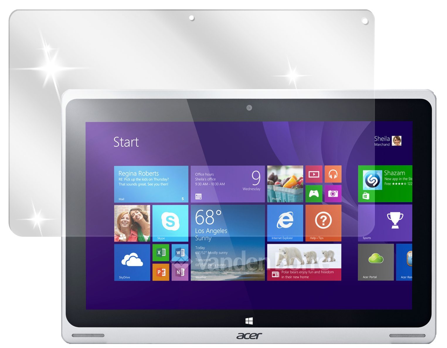 Aspire Switch 10 FHDAcer mit aufgebrachter dipos Displayschutzfolie, glasklare Darstellung ohne Einschränkungen