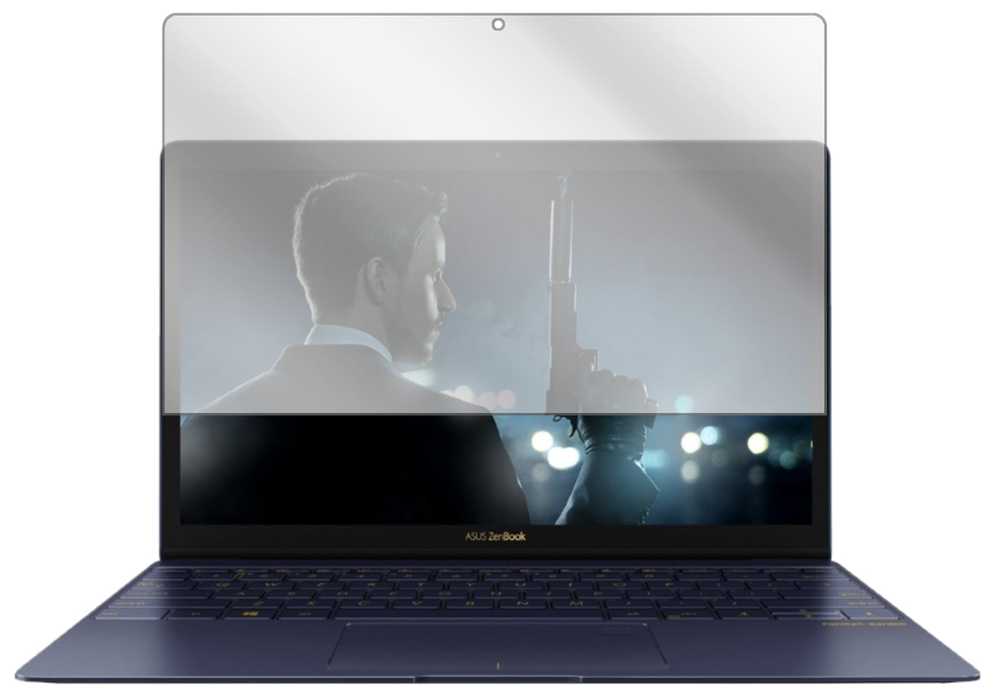 AsusZenbook 3 mit aufgebrachter dipos Displayschutzfolie, glasklare Darstellung ohne Einschränkungen
