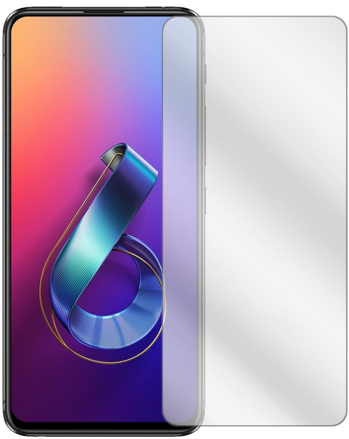AsusZenfone 6 (ZS630KL) mit aufgebrachter dipos Displayschutzfolie, glasklare Darstellung ohne Einschränkungen