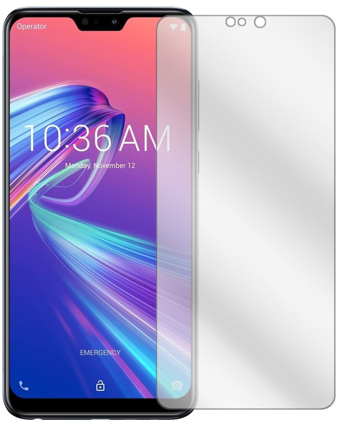AsusZenFone Max Pro (M2) mit aufgebrachter dipos Displayschutzfolie, glasklare Darstellung ohne Einschränkungen