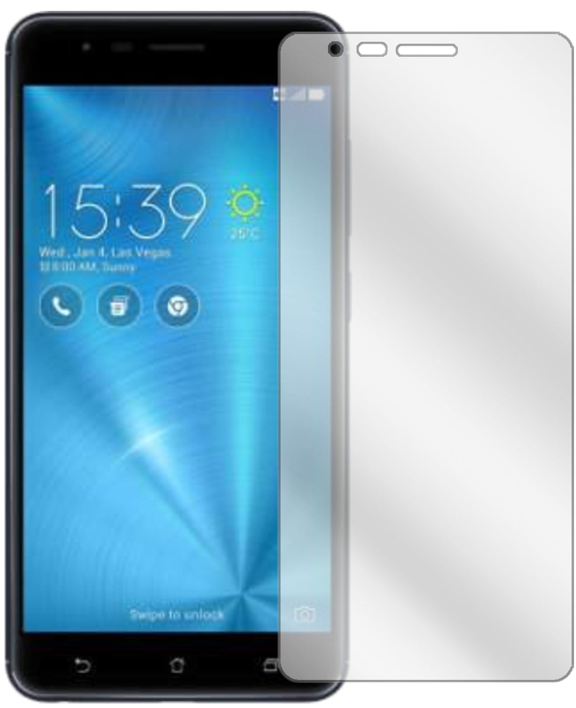 AsusZenFone Zoom S mit aufgebrachter dipos Displayschutzfolie, glasklare Darstellung ohne Einschränkungen