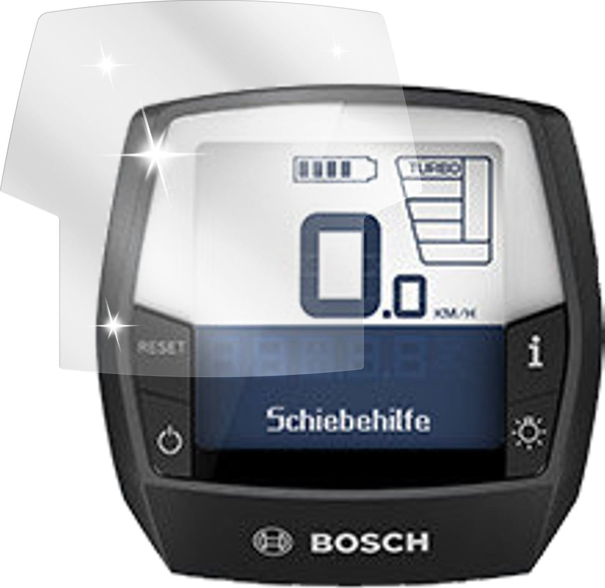 BoschIntuvia Performance Line mit aufgebrachter dipos Displayschutzfolie, glasklare Darstellung ohne Einschränkungen