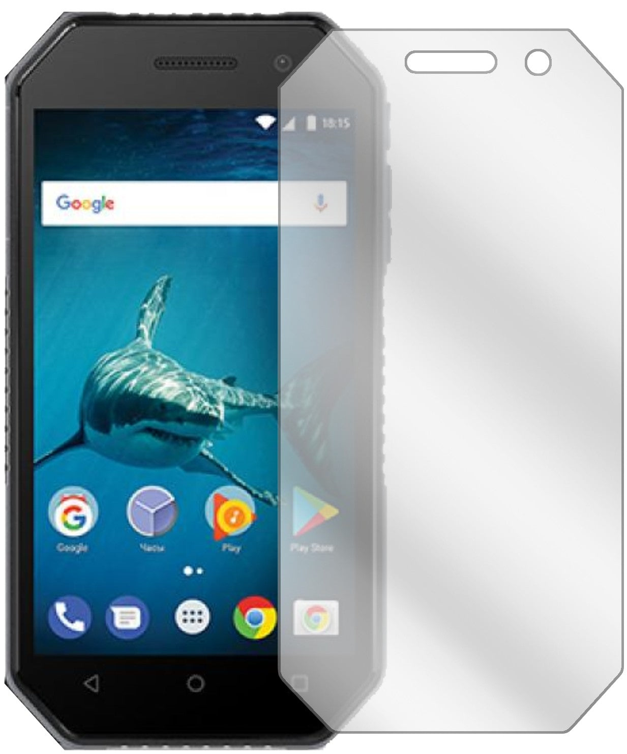 BQMobile 4077 Shark Mini mit aufgebrachter dipos Displayschutzfolie, glasklare Darstellung ohne Einschränkungen