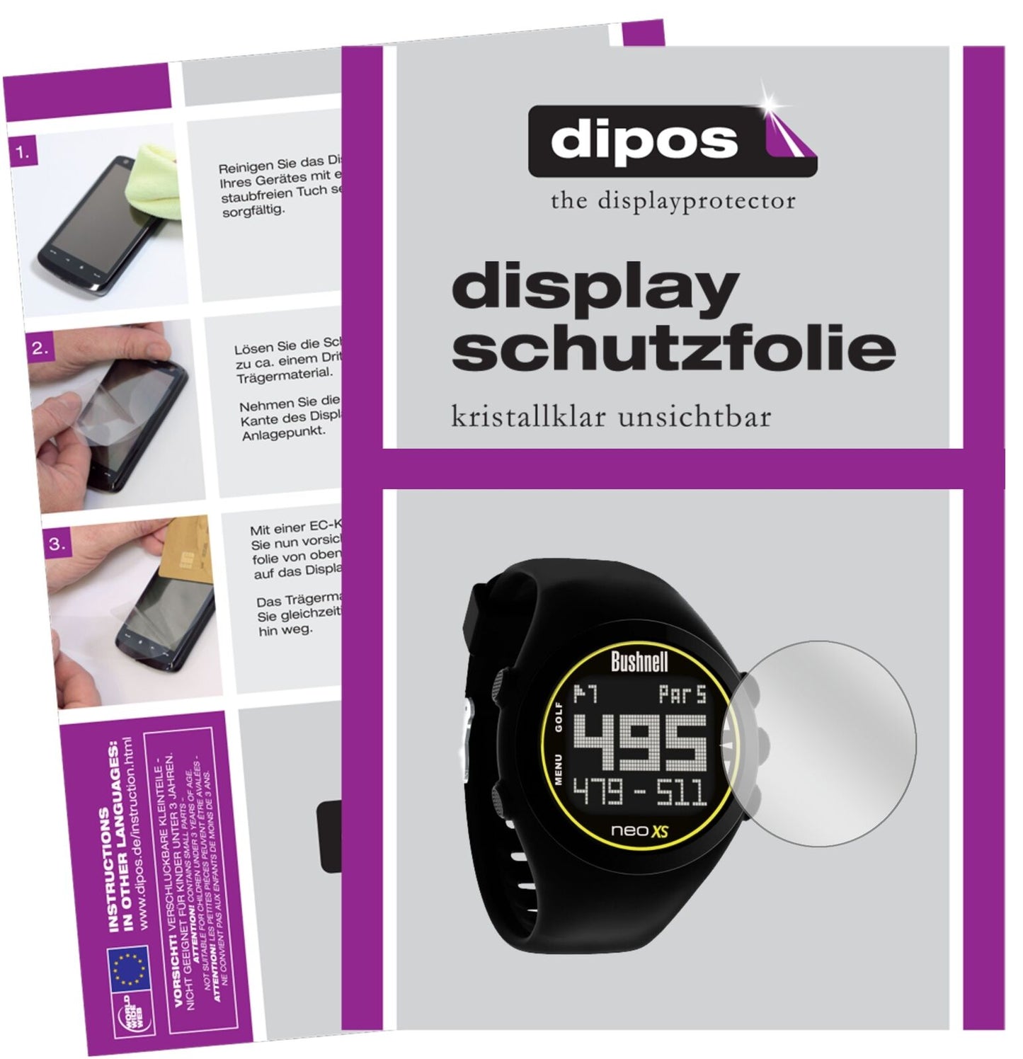 BushnellNeoxs mit aufgebrachter dipos Displayschutzfolie, glasklare Darstellung ohne Einschränkungen