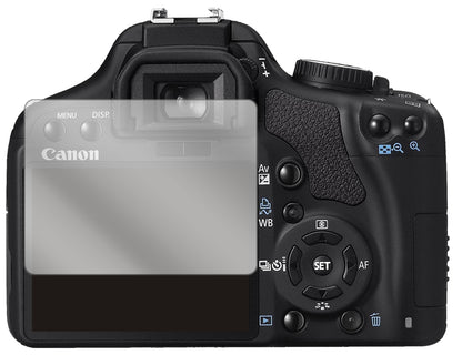 CanonEOS 450D mit aufgebrachter dipos Displayschutzfolie, glasklare Darstellung ohne Einschränkungen