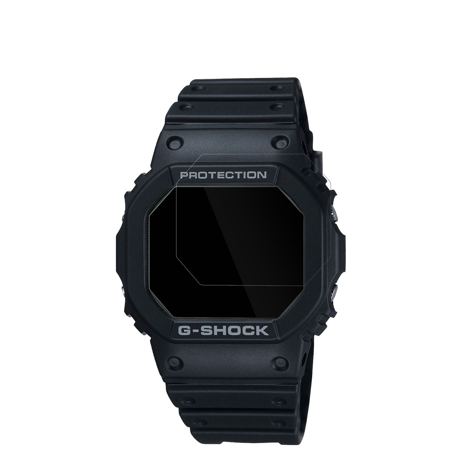 CasioG-Shock DW-5000U mit aufgebrachter dipos Displayschutzfolie, glasklare Darstellung ohne Einschränkungen
