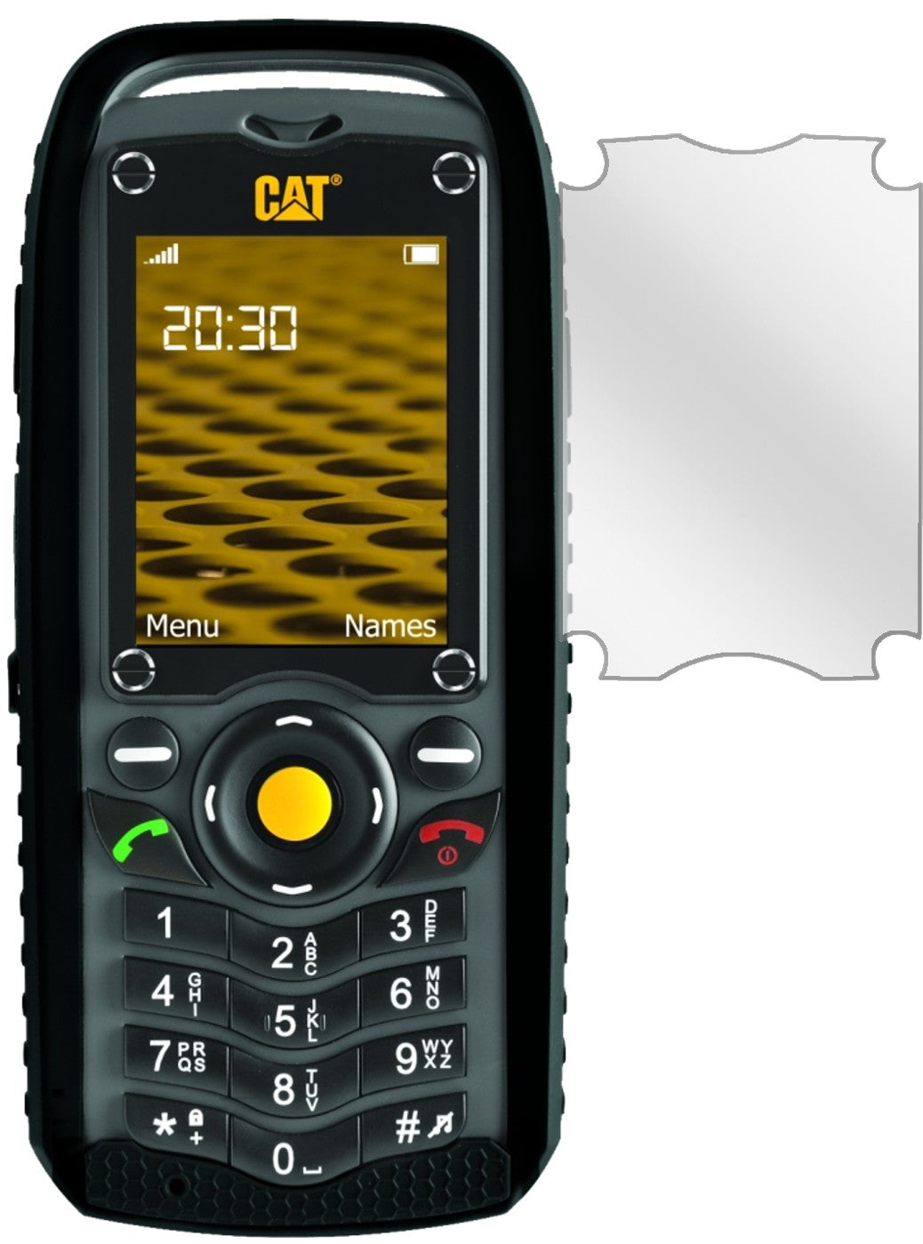 CaterpillarCAT B25 mit aufgebrachter dipos Displayschutzfolie, glasklare Darstellung ohne Einschränkungen