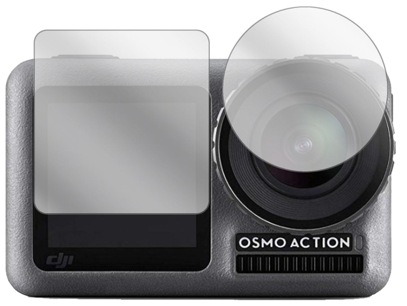DJIOsmo Action mit aufgebrachter dipos Displayschutzfolie, glasklare Darstellung ohne Einschränkungen