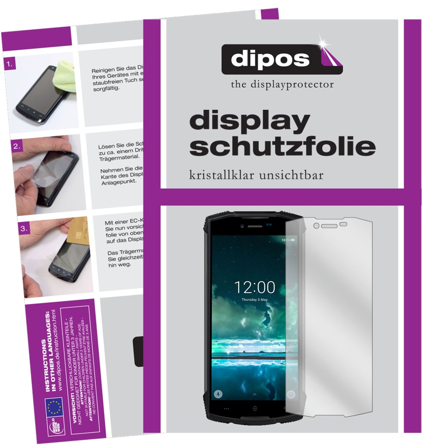DoogeeS55 mit aufgebrachter dipos Displayschutzfolie, glasklare Darstellung ohne Einschränkungen