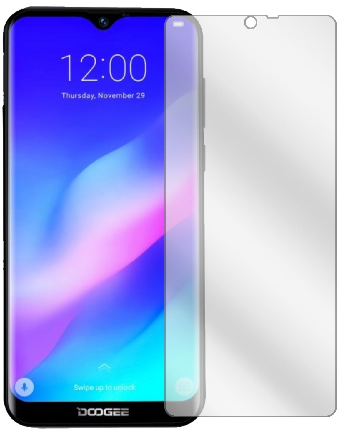 DoogeeY8 Plus (2019) mit aufgebrachter dipos Displayschutzfolie, glasklare Darstellung ohne Einschränkungen