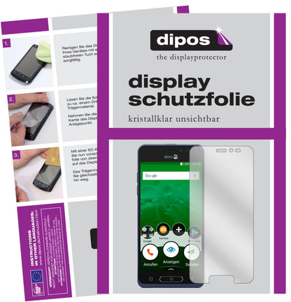 Doro8035 mit aufgebrachter dipos Displayschutzfolie, glasklare Darstellung ohne Einschränkungen