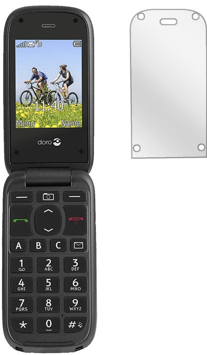 DoroPhoneEasy 613 mit aufgebrachter dipos Displayschutzfolie, glasklare Darstellung ohne Einschränkungen