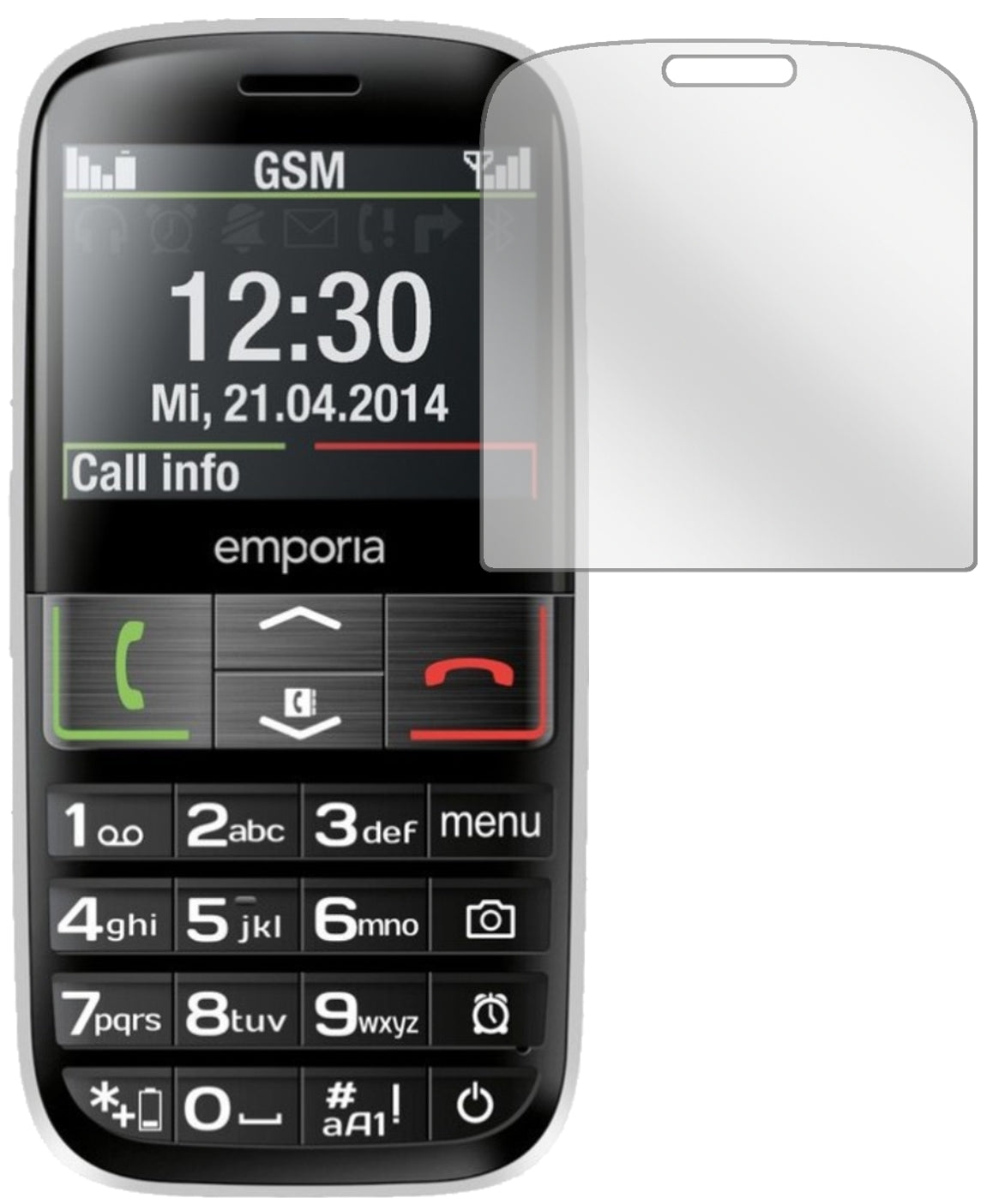 EmporiaEuphoria V50 mit aufgebrachter dipos Displayschutzfolie, glasklare Darstellung ohne Einschränkungen