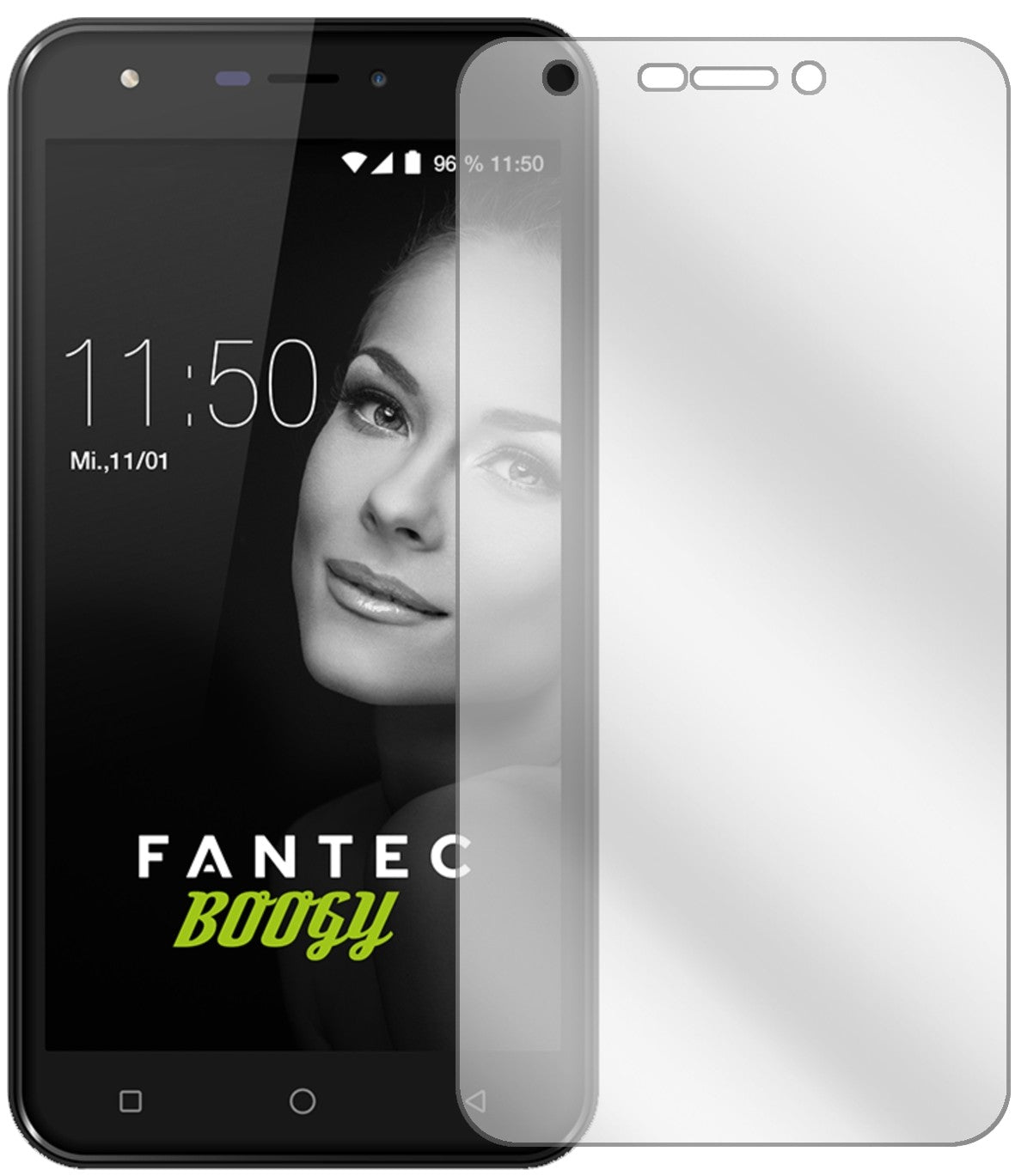 FantecBoogy mit aufgebrachter dipos Displayschutzfolie, glasklare Darstellung ohne Einschränkungen