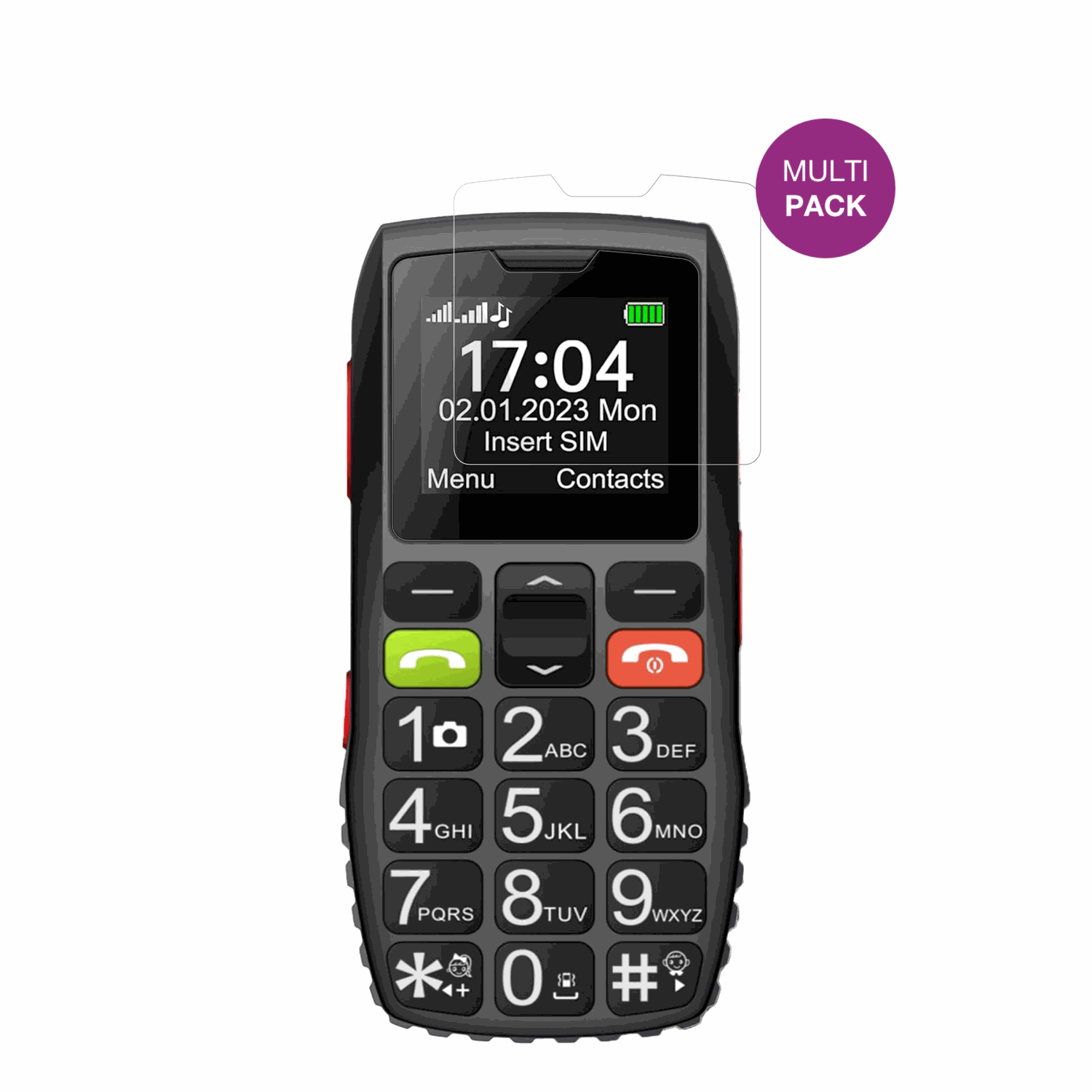 FEGASenioren-Handy 1.77 Zoll mit aufgebrachter dipos Displayschutzfolie, glasklare Darstellung ohne Einschränkungen
