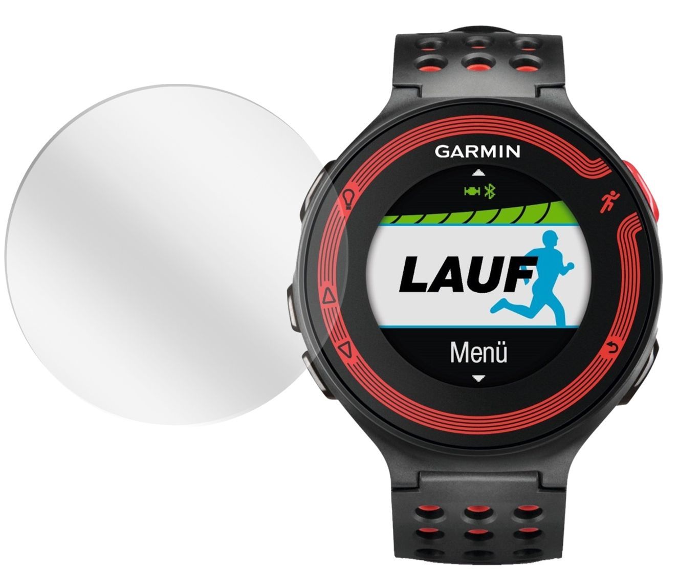 Forerunner 220Garmin mit aufgebrachter dipos Displayschutzfolie, glasklare Darstellung ohne Einschränkungen
