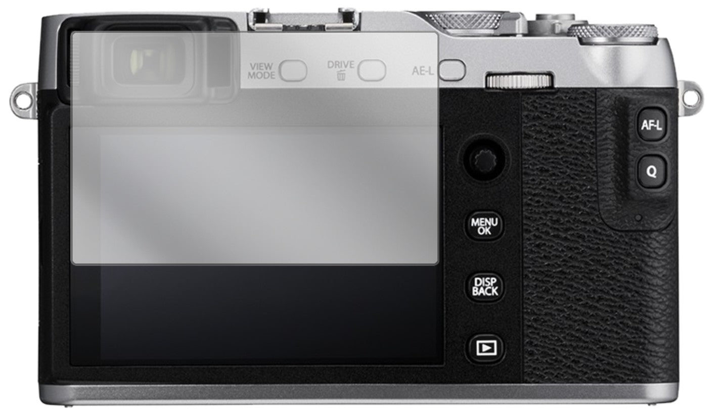 FujifilmX-E3 mit aufgebrachter dipos Displayschutzfolie, glasklare Darstellung ohne Einschränkungen