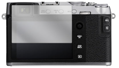 FujifilmX-E3 mit aufgebrachter dipos Displayschutzfolie, glasklare Darstellung ohne Einschränkungen