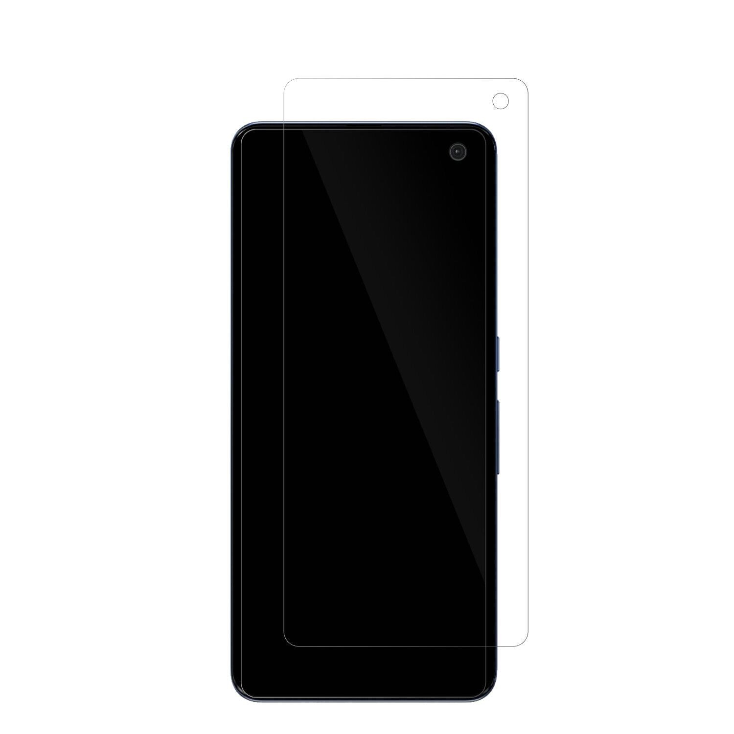 FujitsuArrows 5G F-51A mit aufgebrachter dipos Displayschutzfolie, glasklare Darstellung ohne Einschränkungen