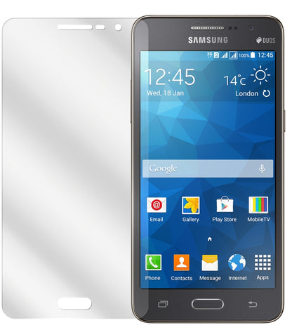Galaxy Grand PrimeSamsung mit aufgebrachter dipos Displayschutzfolie, glasklare Darstellung ohne Einschränkungen