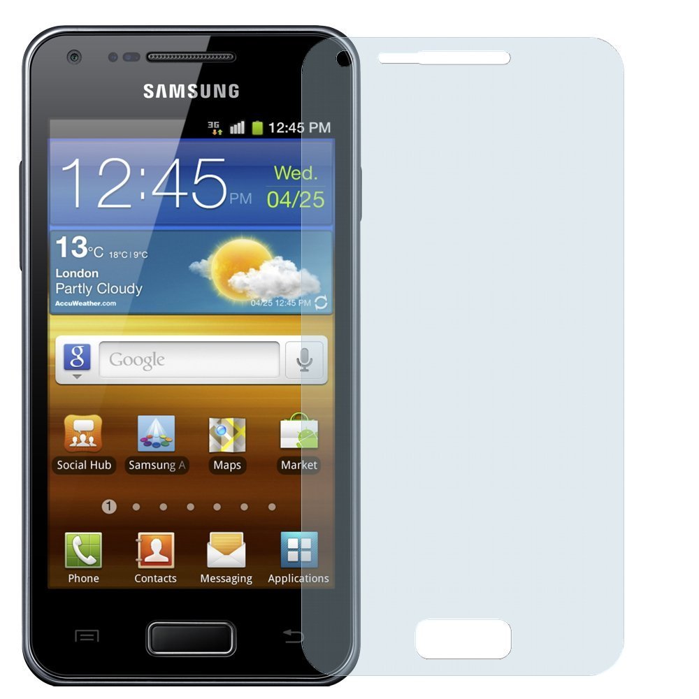 Galaxy S Advance i9070Samsung mit aufgebrachter dipos Displayschutzfolie, glasklare Darstellung ohne Einschränkungen
