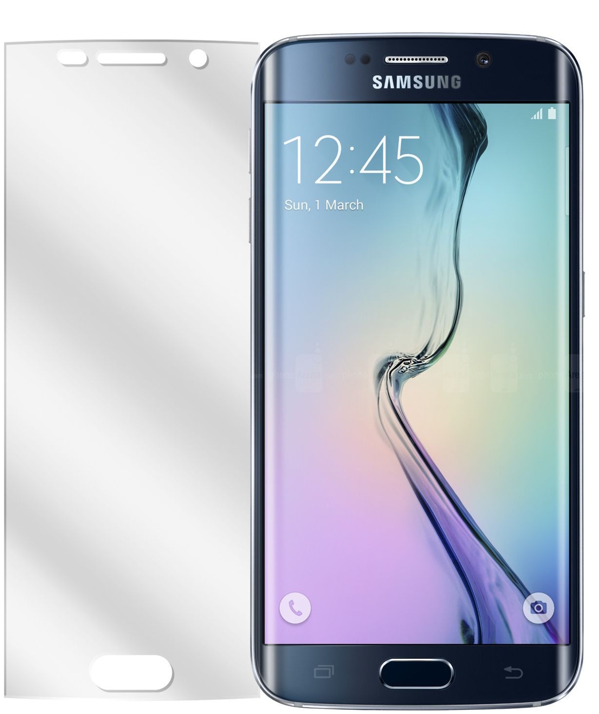Galaxy S6 EdgeSamsung mit aufgebrachter dipos Displayschutzfolie, glasklare Darstellung ohne Einschränkungen