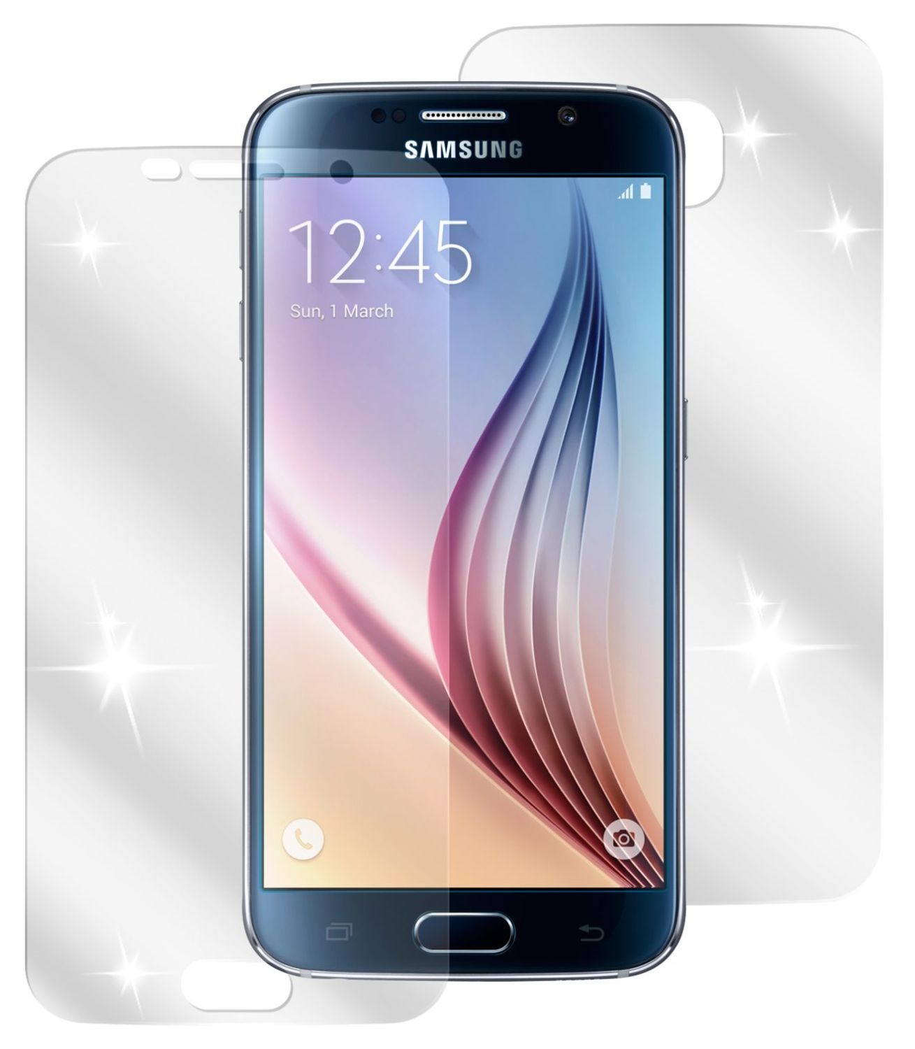 Galaxy S6Samsung mit aufgebrachter dipos Displayschutzfolie, glasklare Darstellung ohne Einschränkungen