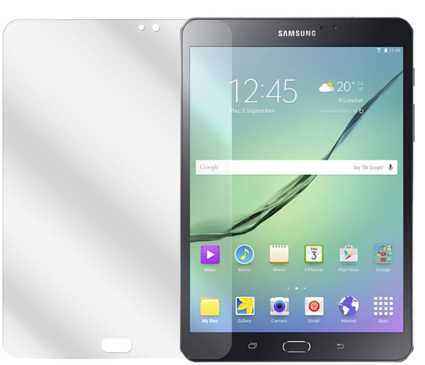 Galaxy Tab S2 8.0 WiFiSamsung mit aufgebrachter dipos Displayschutzfolie, glasklare Darstellung ohne Einschränkungen