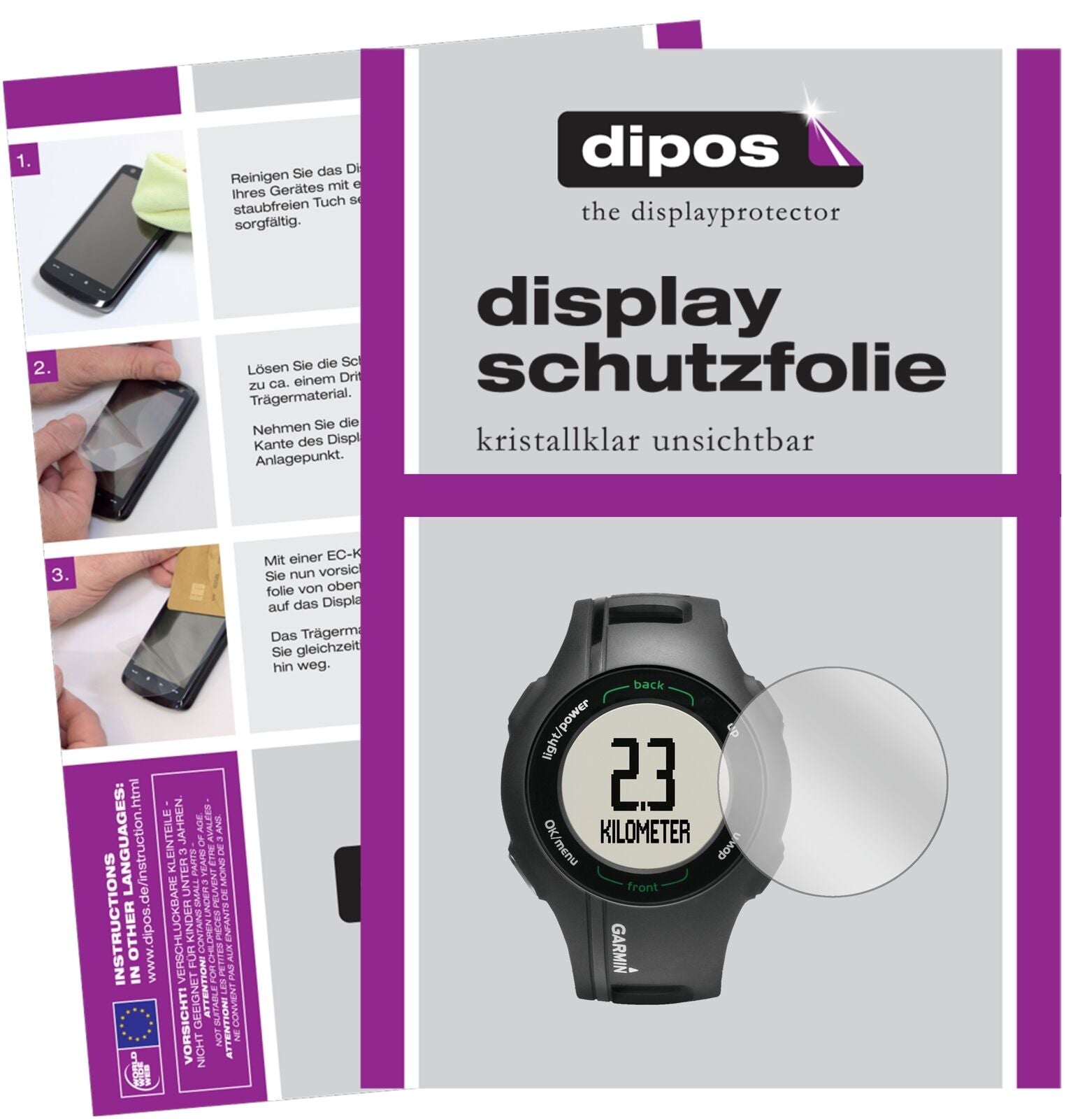 GarminApproach S1 mit aufgebrachter dipos Displayschutzfolie, glasklare Darstellung ohne Einschränkungen