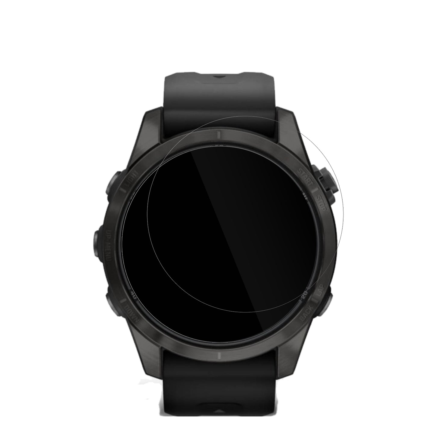 GarminFenix 7s Pro 47mm mit aufgebrachter dipos Displayschutzfolie, glasklare Darstellung ohne Einschränkungen