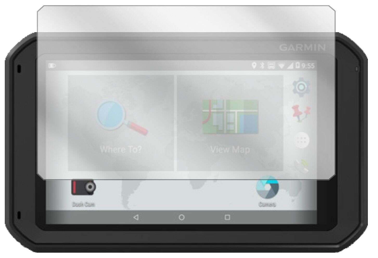 Garminfleet 770 mit aufgebrachter dipos Displayschutzfolie, glasklare Darstellung ohne Einschränkungen