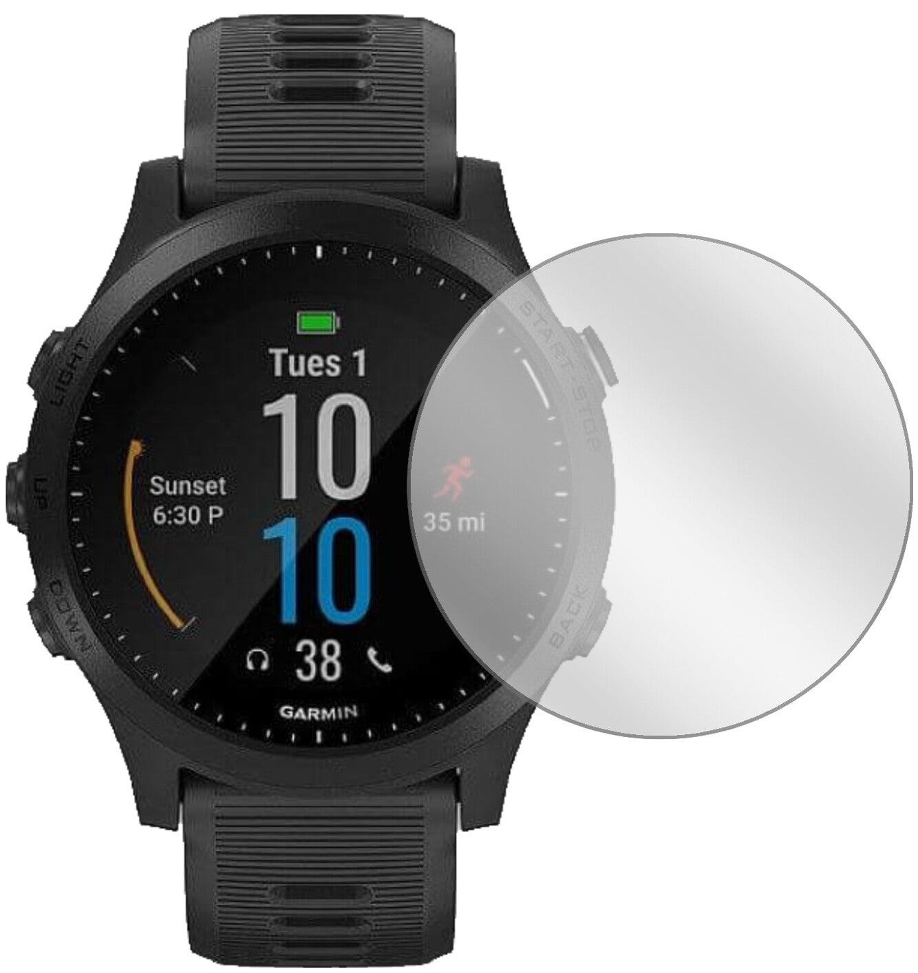 GarminForerunner 945 mit aufgebrachter dipos Displayschutzfolie, glasklare Darstellung ohne Einschränkungen