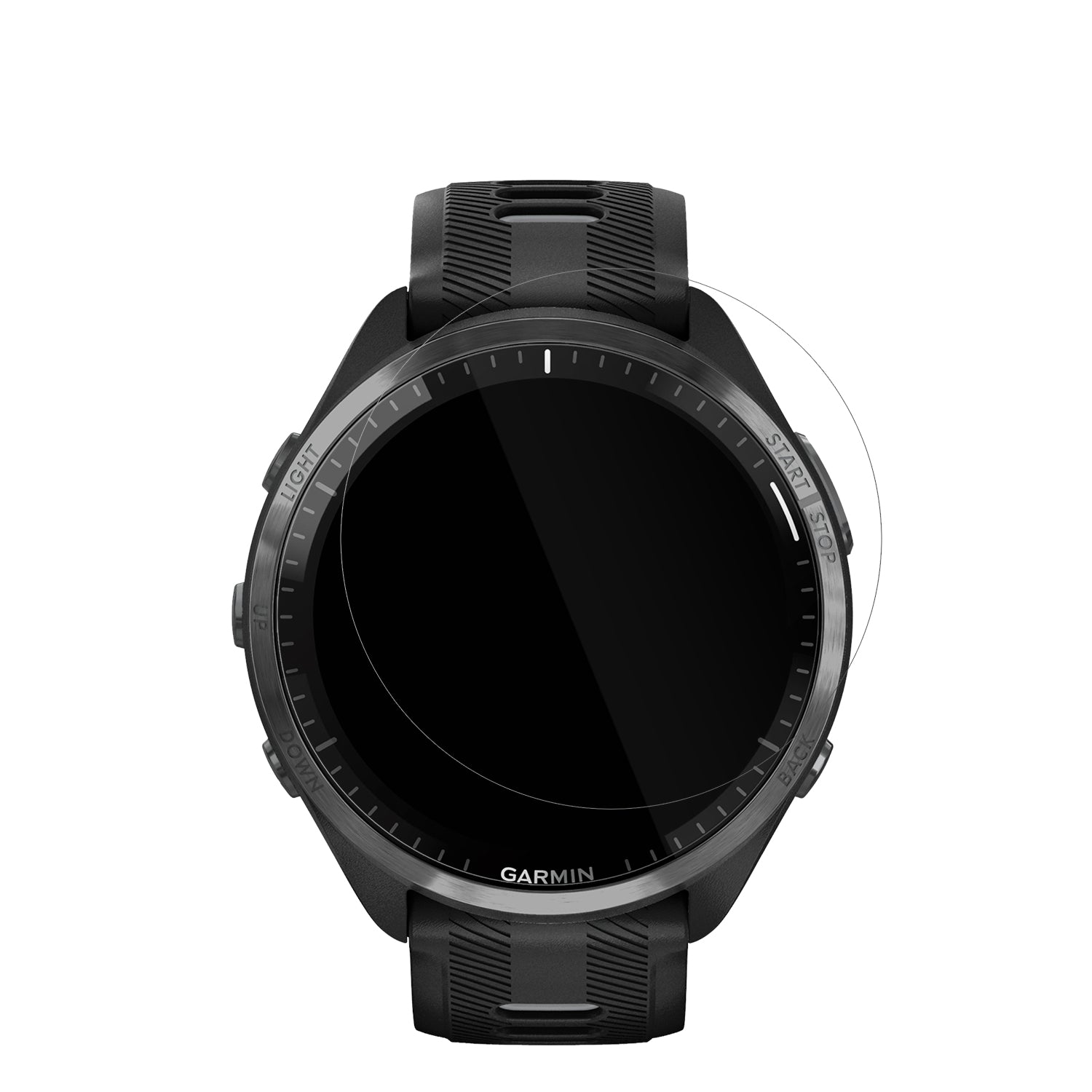 GarminForerunner 965 mit aufgebrachter dipos Displayschutzfolie, glasklare Darstellung ohne Einschränkungen