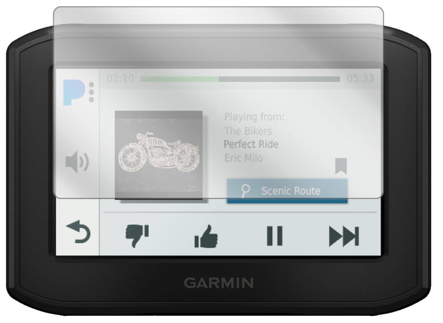 Garminzumo 396 LMT mit aufgebrachter dipos Displayschutzfolie, glasklare Darstellung ohne Einschränkungen
