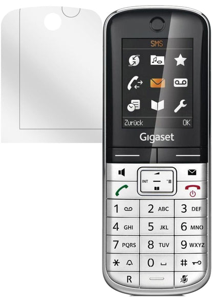 GigasetSL350 / SL350A mit aufgebrachter dipos Displayschutzfolie, glasklare Darstellung ohne Einschränkungen