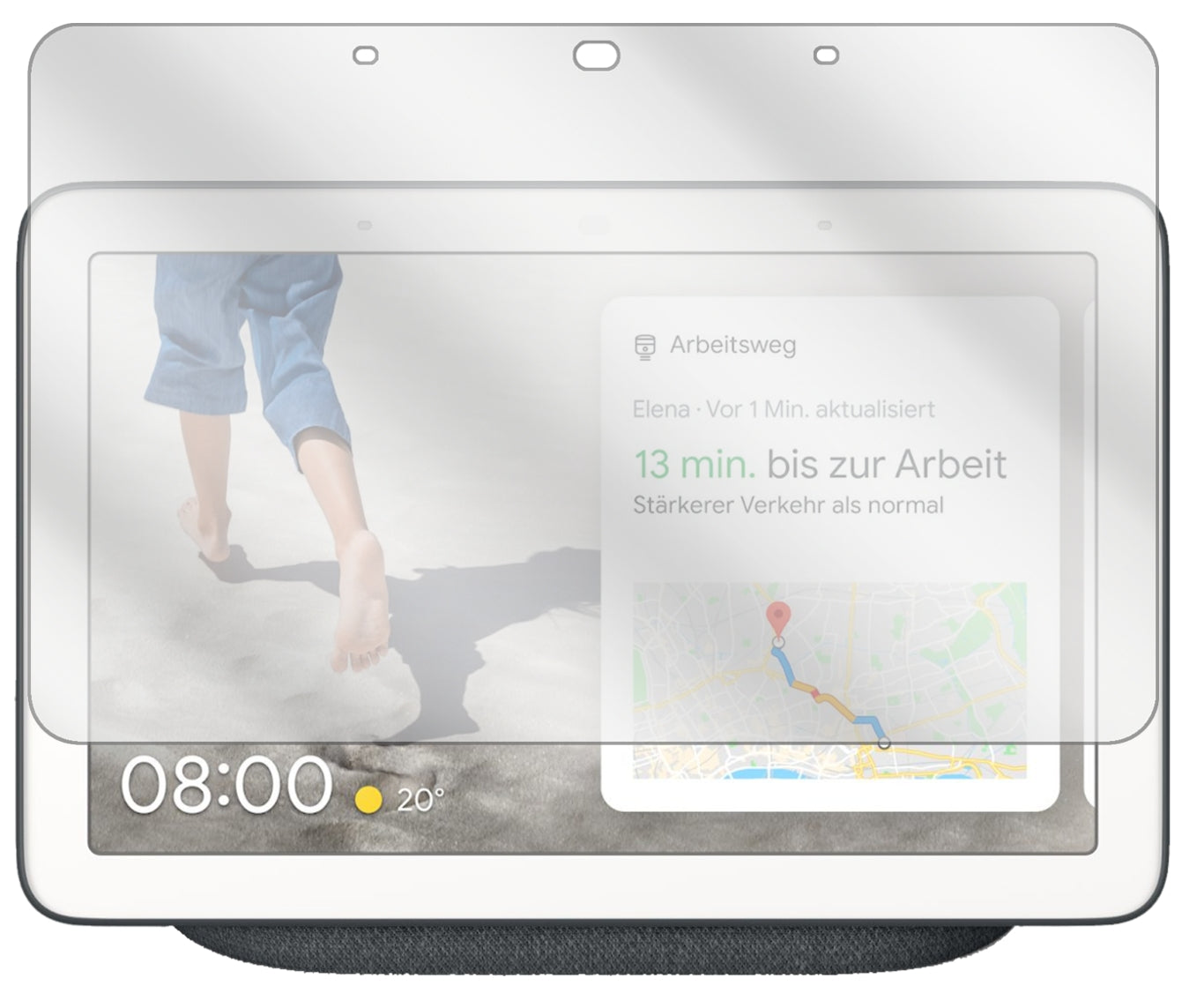GoogleNest Max mit aufgebrachter dipos Displayschutzfolie, glasklare Darstellung ohne Einschränkungen