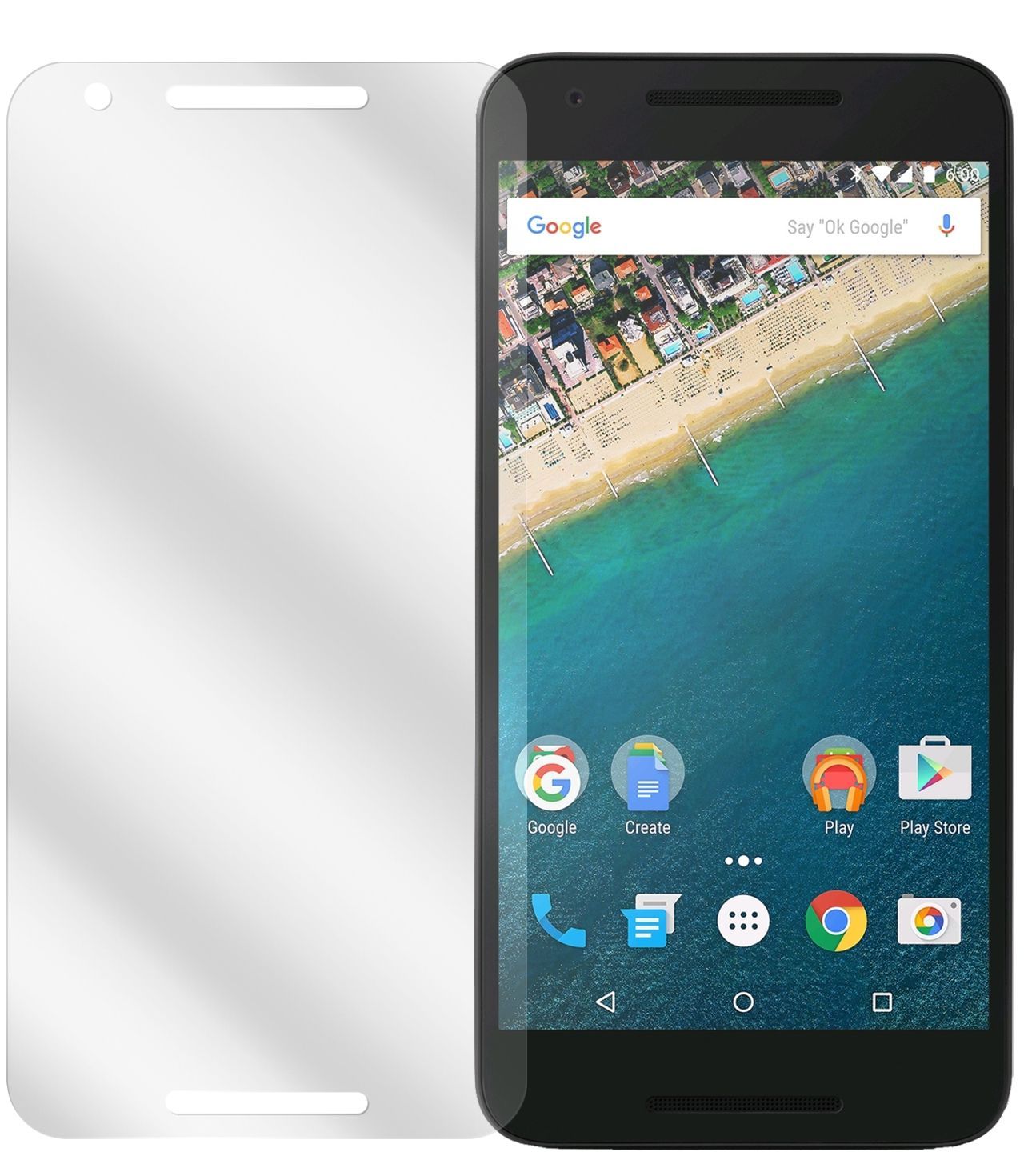 Google Nexus 5XLG mit aufgebrachter dipos Displayschutzfolie, glasklare Darstellung ohne Einschränkungen