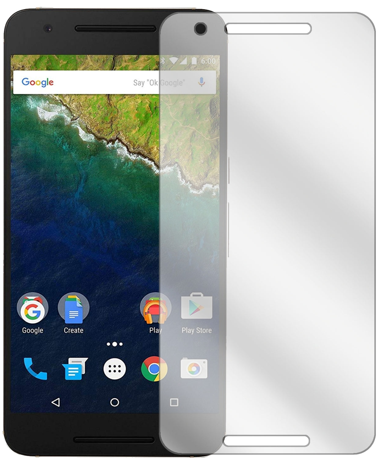 GoogleNexus 6P mit aufgebrachter dipos Displayschutzfolie, glasklare Darstellung ohne Einschränkungen