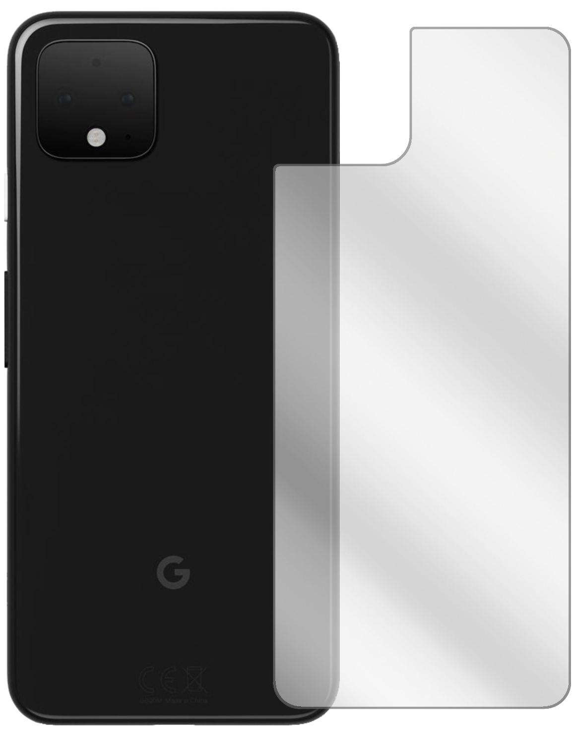 GooglePixel 4 Rückseite mit aufgebrachter dipos Displayschutzfolie, glasklare Darstellung ohne Einschränkungen