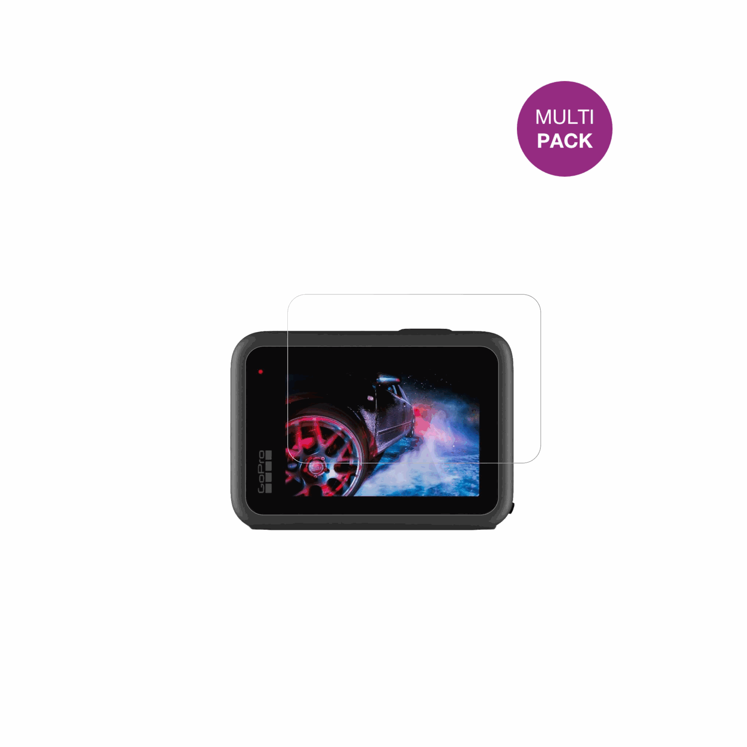 GoProHERO9 mit aufgebrachter dipos Displayschutzfolie, glasklare Darstellung ohne Einschränkungen