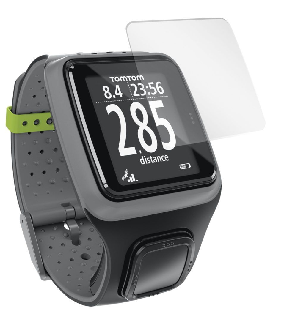 GPS Sportuhr Multisport CardioTomTom mit aufgebrachter dipos Displayschutzfolie, glasklare Darstellung ohne Einschränkungen