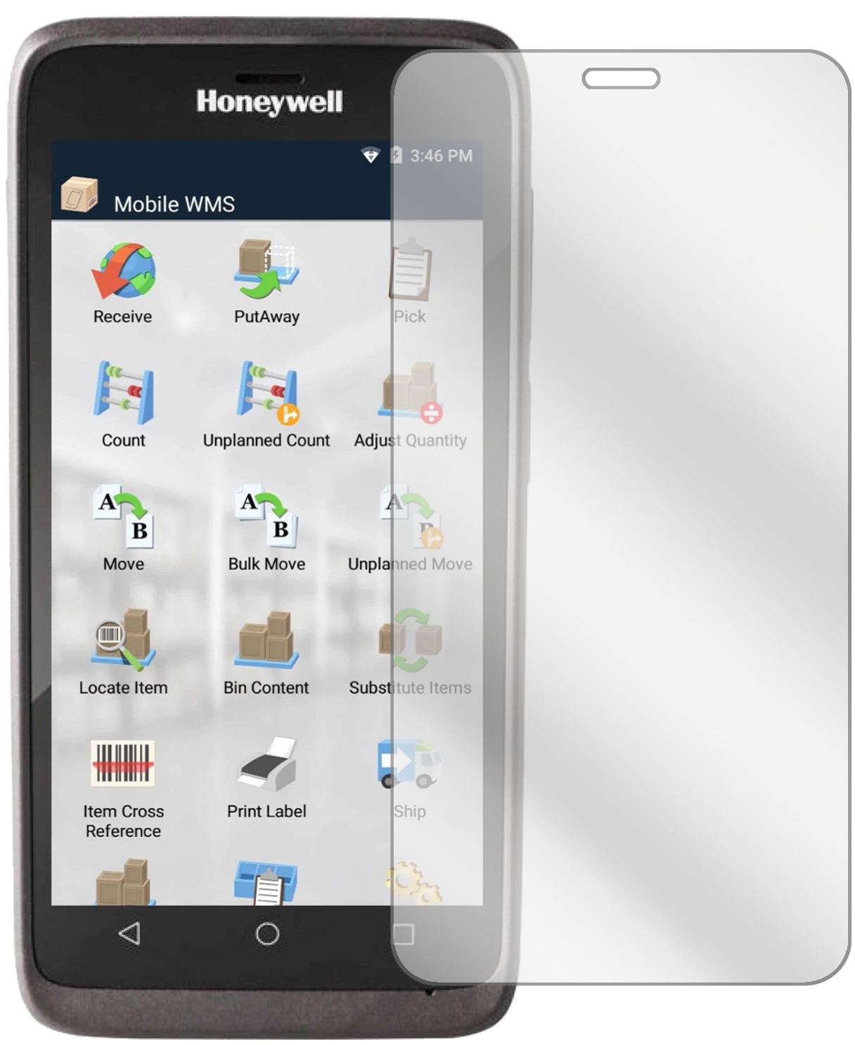 HoneywellEDA51 mit aufgebrachter dipos Displayschutzfolie, glasklare Darstellung ohne Einschränkungen